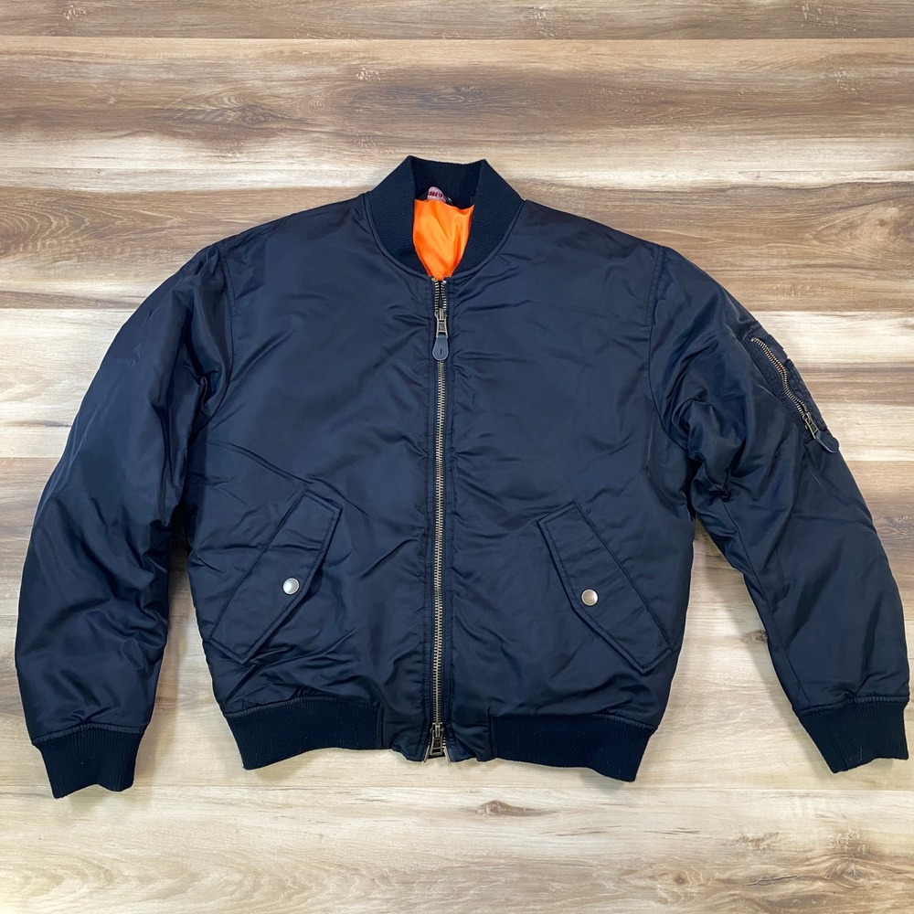 Guess Bomber Jacket Mens Large Streetwear Recycled Poly MA-1 Black Heritage